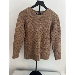 💙Lands' End Drifter Cable Knit Sweater XS Petite Cozy Textured Brown Pullover‎